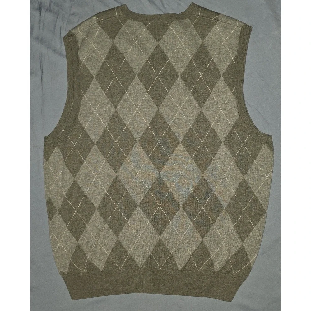 Polo‎ Ralph Lauren Vest Mens XL Brown Tan Cotton Cashmere Argyle Diamond Golf